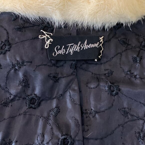 VTG Saks Fifth Avenue Black Boucle Jacket Cream Fur Collar Womens Size S/M - Picture 6 of 11